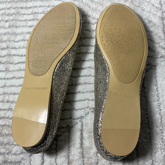 Enzo Angiolini Aeniltm Glitter Covered Sparkly Ballet Flats 8 Womens Silver Gold - Picture 8 of 9